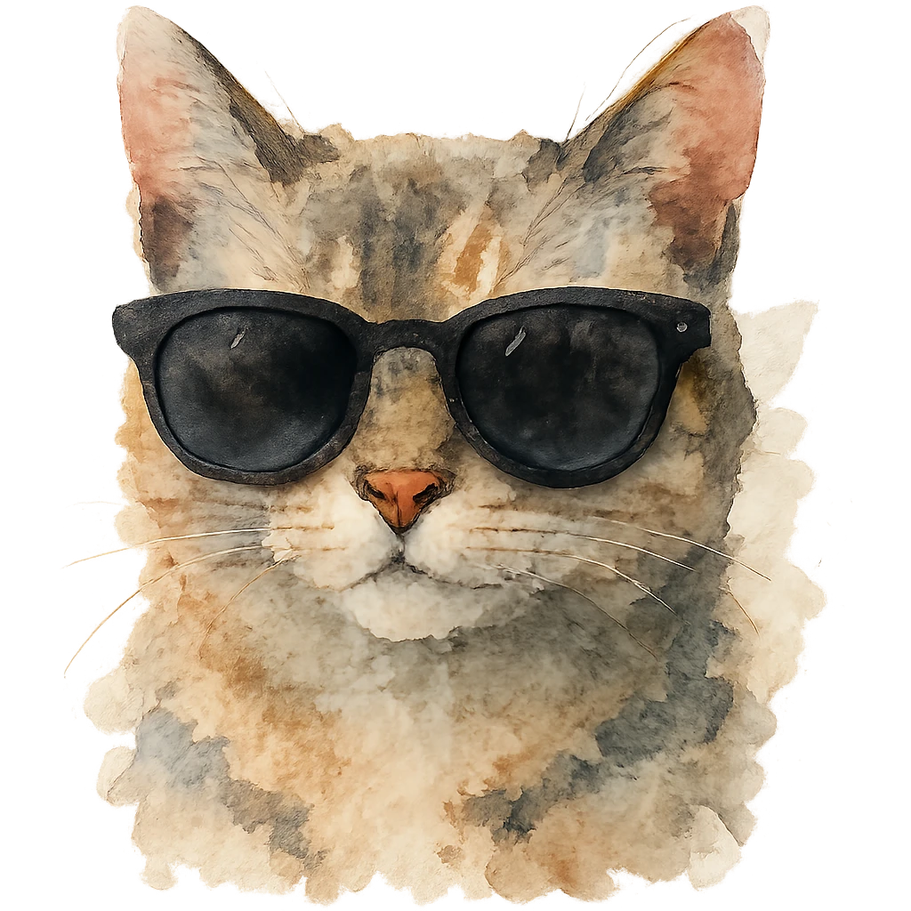 watercolor style cat wearing sunglasses emoji