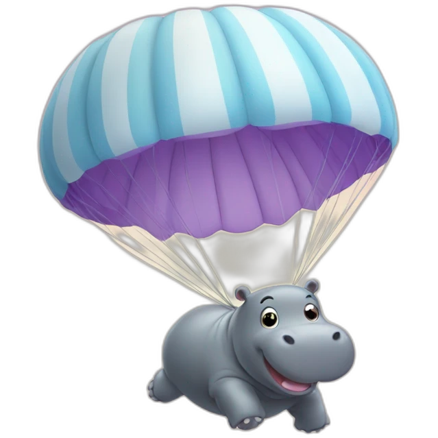 Cute hippo jumping parachute emoji