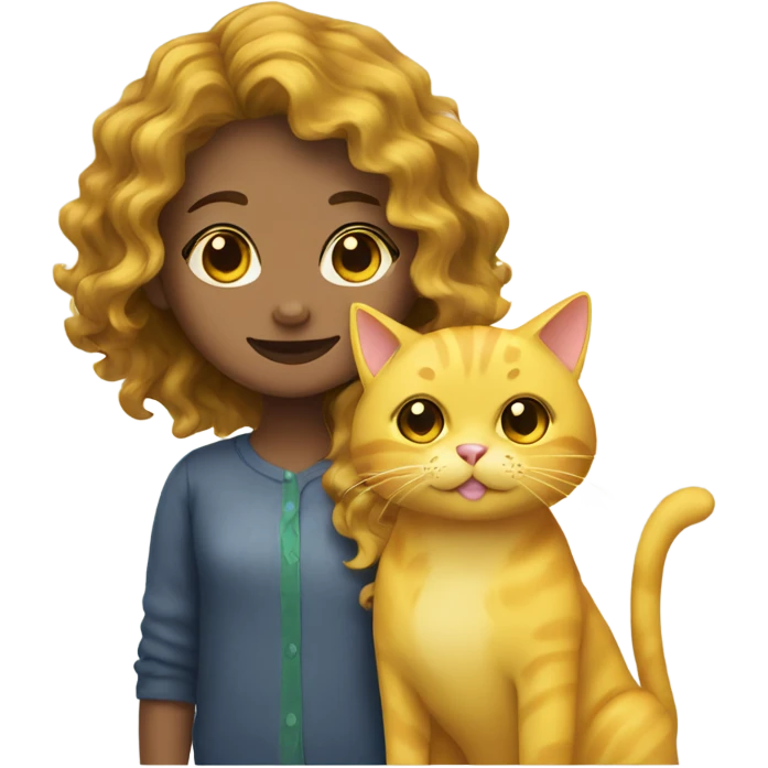 Wavy hair girl and yellow cat  emoji