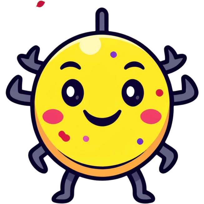 sticker style badge with a smiling face and virus, confetti emoji