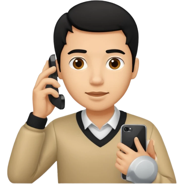 ligh skin black hair man calling with her phone emoji