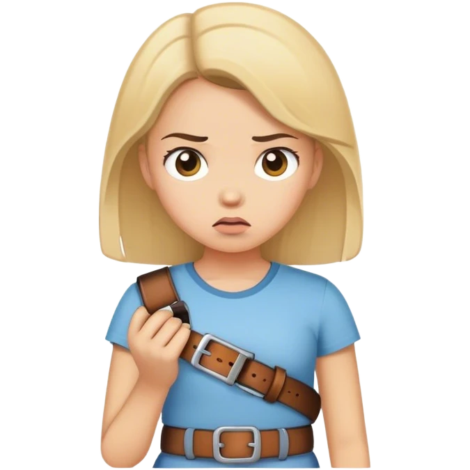 Girl holding belt upset in hand emoji