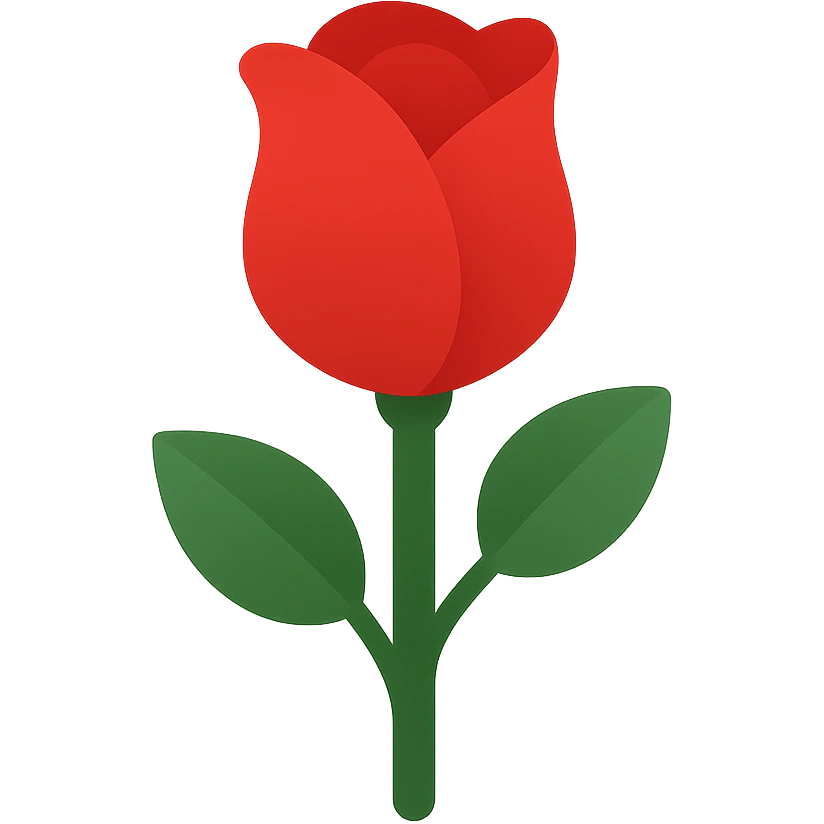 A single red rose with green leaves emoji
