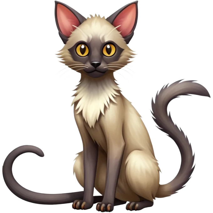 Colorful exotic tropical shiny Fantasy-Siamese-Fakémon-Lykoi-feline-hybrid (full body) emoji