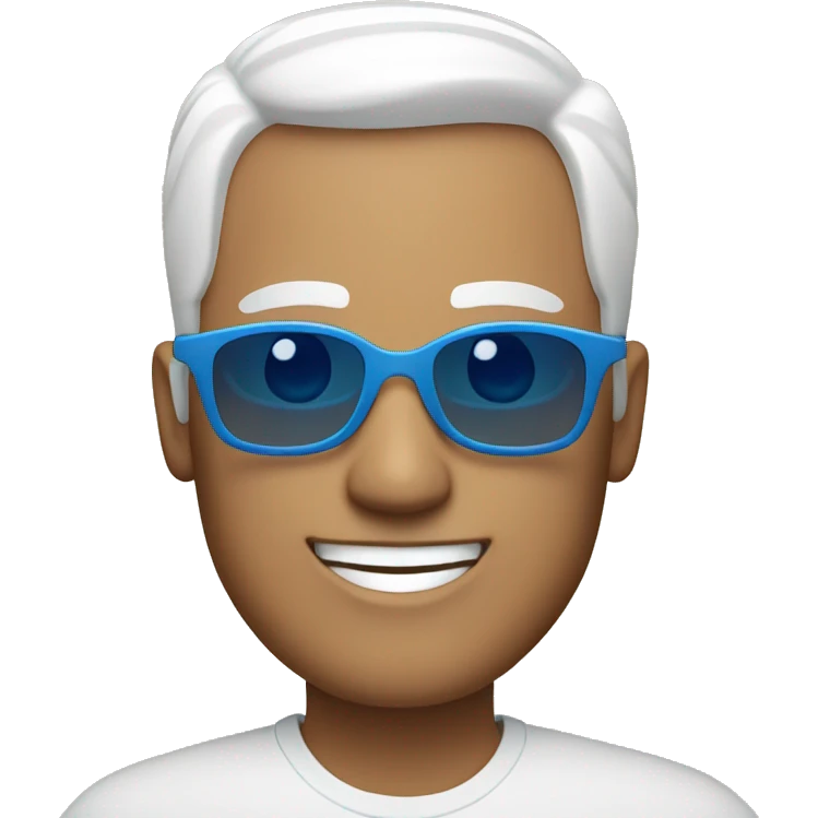 man with short white hair and blue eyes sunglasses smiling emoji