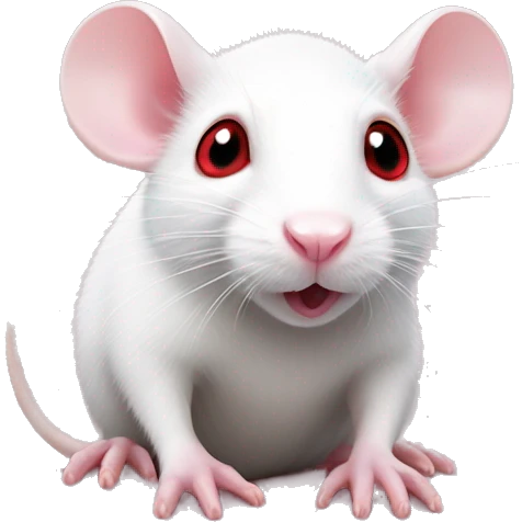 Realistic white rat with small ears, bright red eyes and baby pink tail and baby pink paws whole body showing emoji