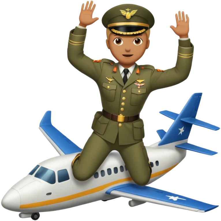 Person jumping off plane in military uniform emoji