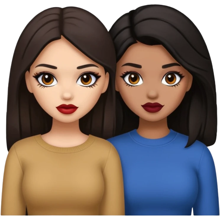 Boujy baddie best friends, trendy heavy makeup both dark hair one light skinned and one light brown  emoji