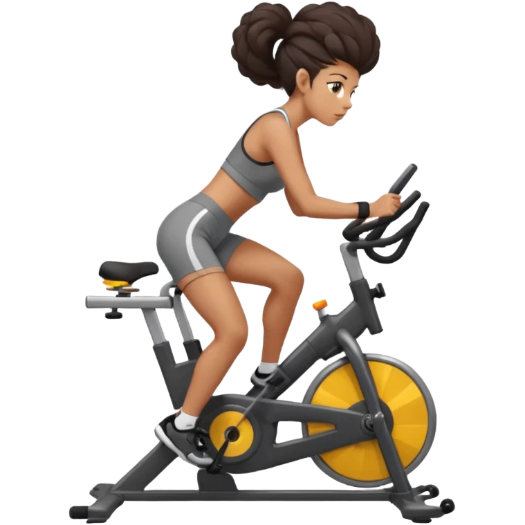 Woman in training clothes: dark snail hair on an ergonomic gym bike emoji