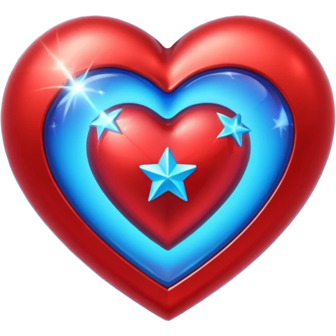 A metallic red 3D heart with a bright blue star inside emoji