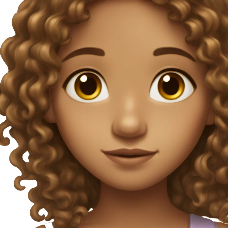 Beautiful girl with long brown medium curly hair, light skin and brown eyes, freckles and fairy wings golden  emoji