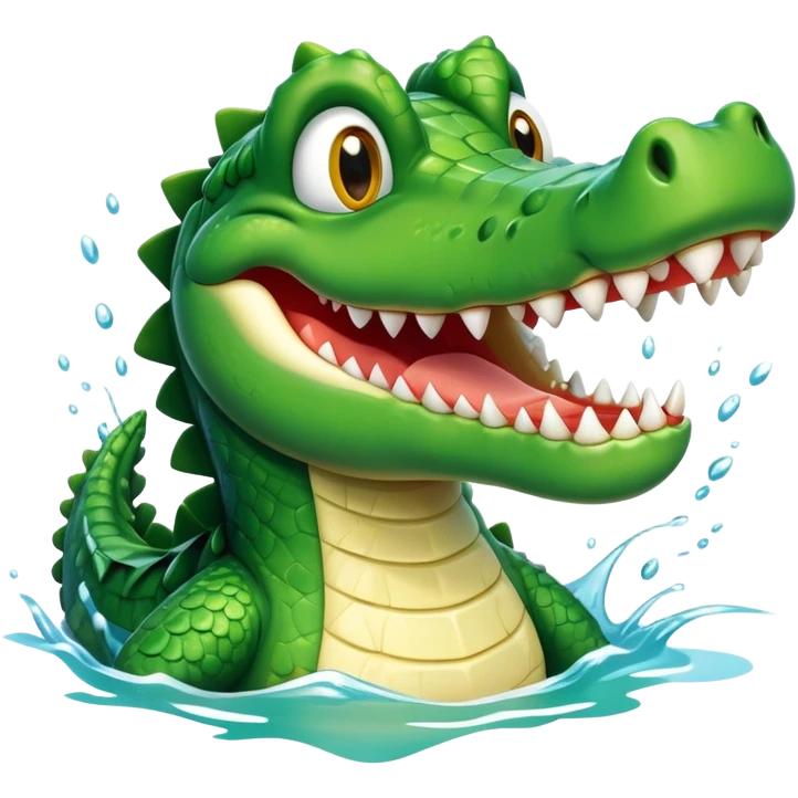 A crocodile with a happy face splashes in the water, showing off its big toothy grin emoji