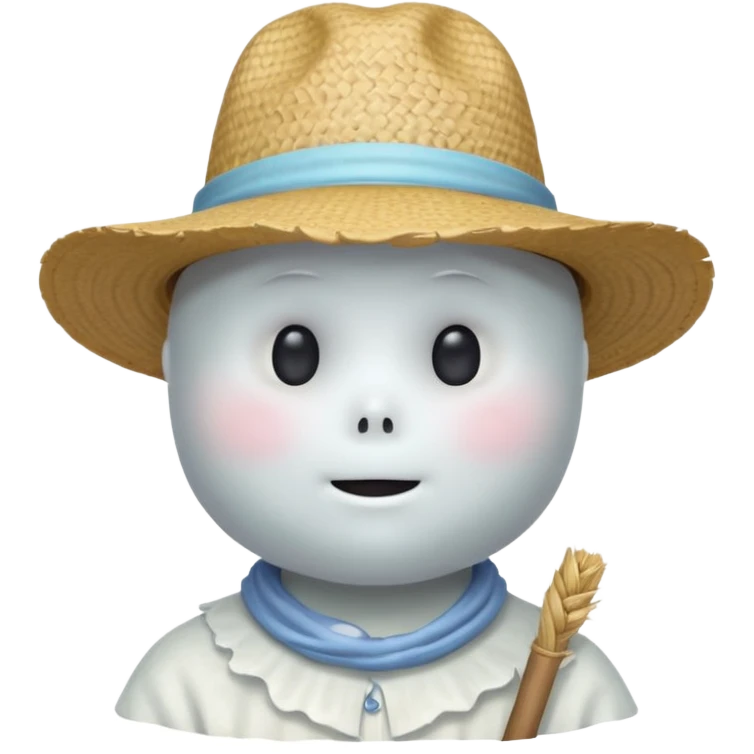 cute ghost farmer portrait, head and shoulders only, straw hat, round friendly face, soft pastel glow, harmless spirit vibe, 3D cartoon, mobile game icon style, clean background, no text, no watermark
 
 emoji