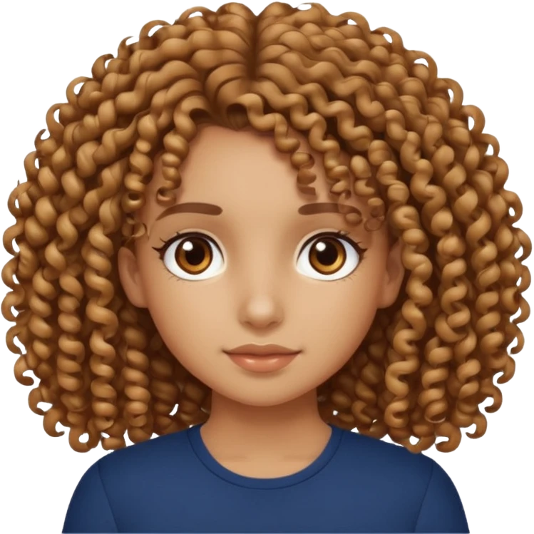 Crea una chica rizada con un top de color navy Amy que sea trigueña con los ojos marrones  emoji