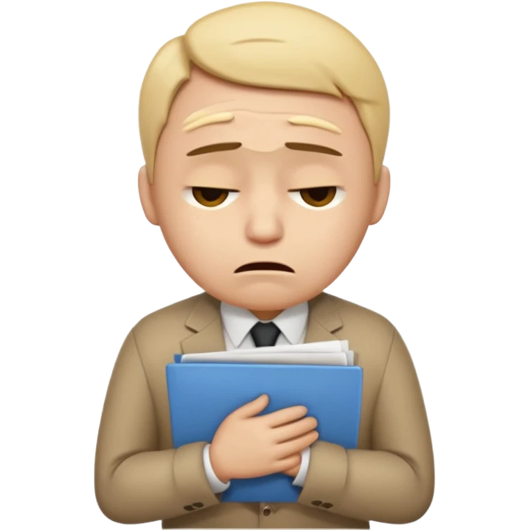  emoji character wearing a interview clothoes. face has a very sad crying, disappointed expression with drooping eyebrows and half-closed eyes. posture is dejected, with slumped shoulders. just rejected from  interview to get a job, holding CV. dont make it old person and dont specify any gender. emoji