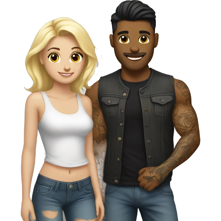 Brunette guys with tattoos and blonde girl couple emoji