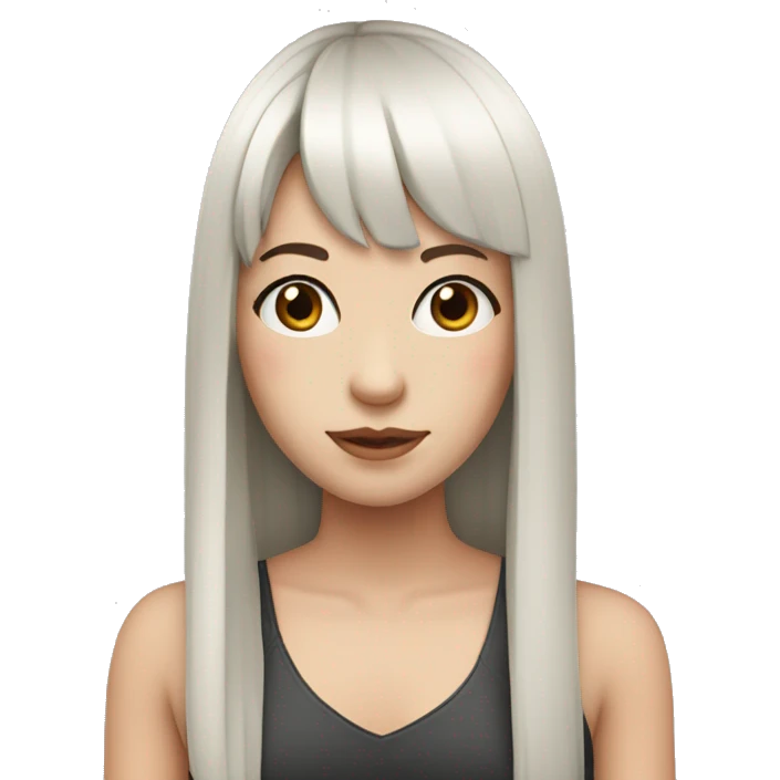 White-skinned girl with long, straight black hair with bangs emoji