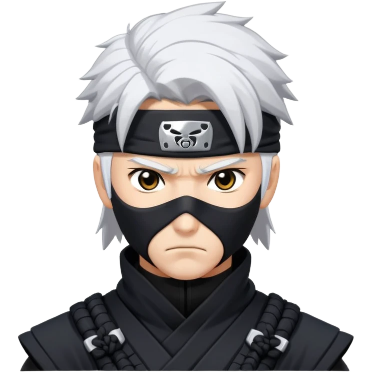 Gabimaru the Hollow, stoic ninja with white hair and black ninja outfit, intense expression, dynamic pose, anime-inspired emoji