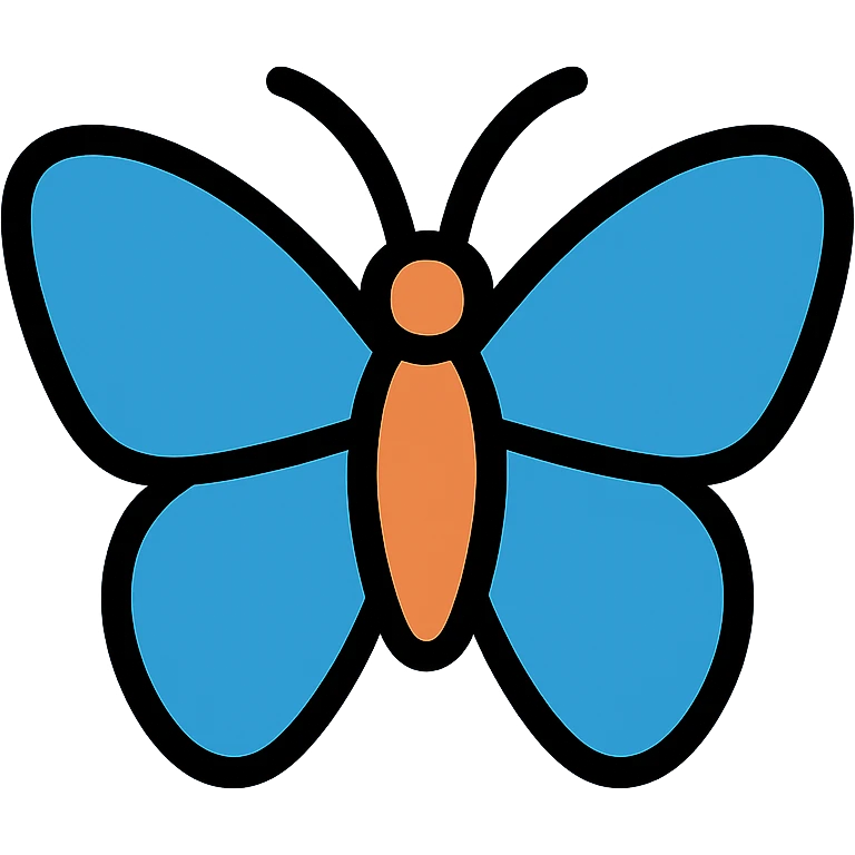 Blue butterfly icon with black outlines emoji