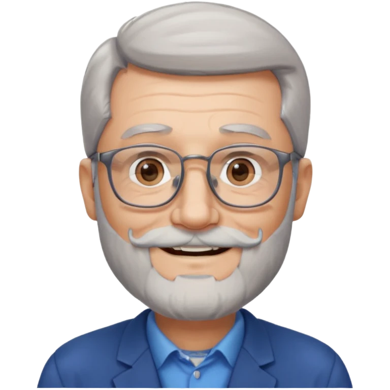 Create me an emoji of an old man. Gray really short size hair. Gray follow-up full beard. Squarer Glasses. Blue eyes. Little smile emoji