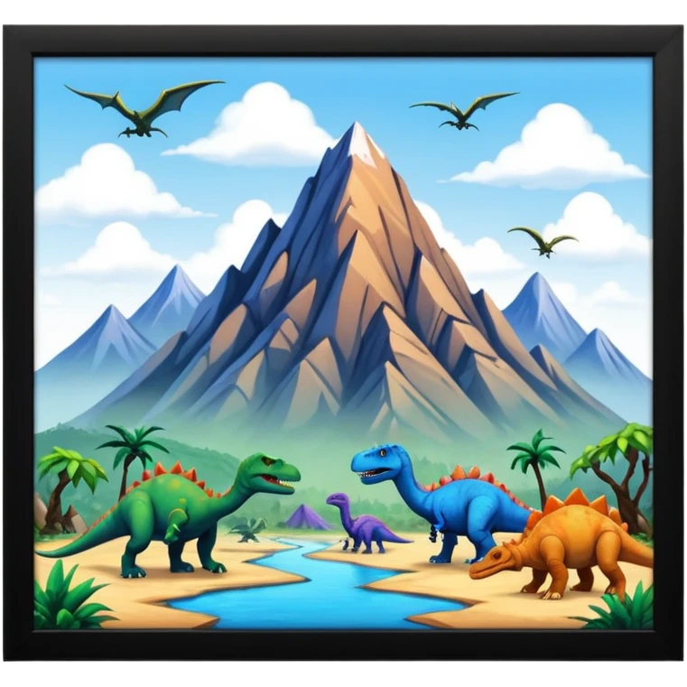 mountian with massive inks on it and many dinosaurs emoji