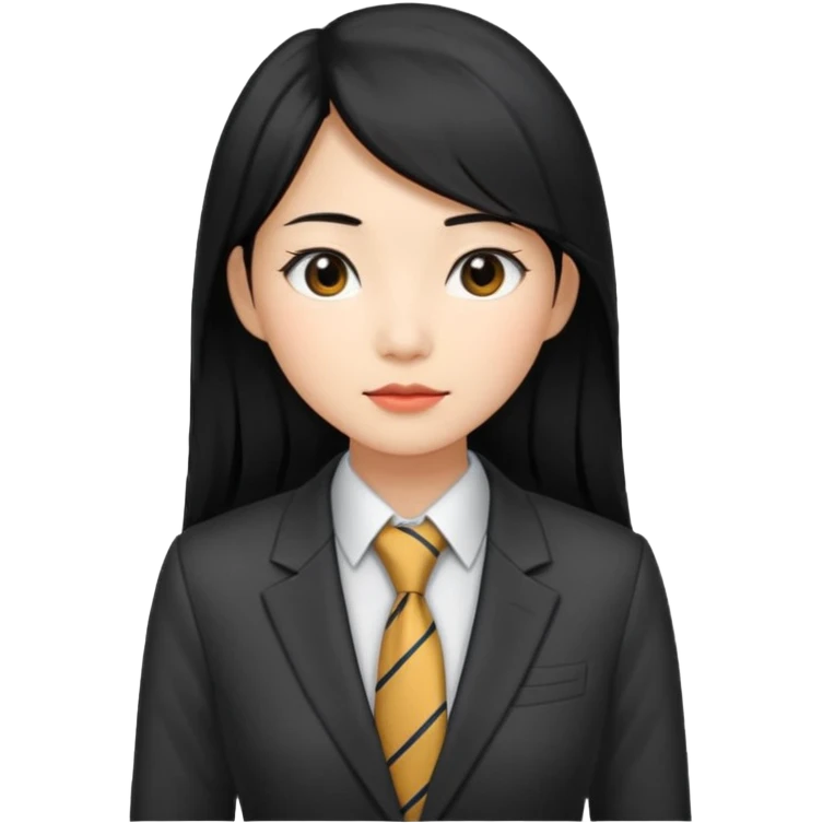 long black haired asian woman with tie and blazer emoji