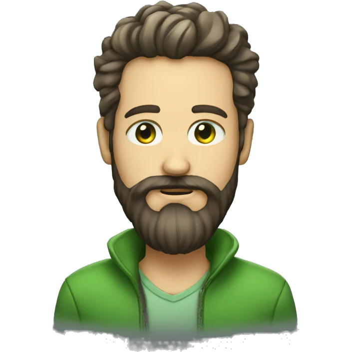 homme avec barbe et cheveu boucles et yeux vert emoji