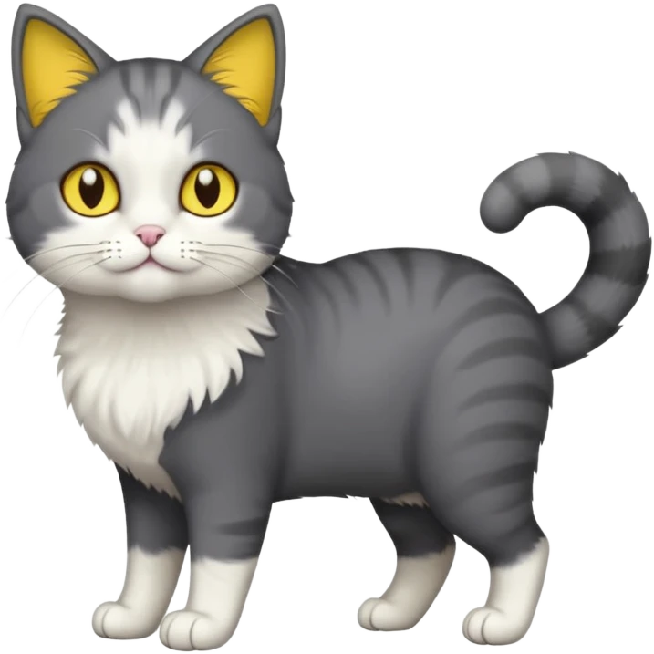 full body half dark grey and half white cat with white front legs emoji
