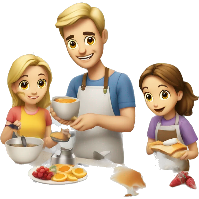 Caucasian family of 10 preparing breakfast at kitchen  emoji