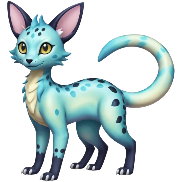 Shiny Pastel White Iridescent Celestial Salandit-Umbreon-Genet-Noivern-Noibat-Serval-Hybrid (Full body) emoji