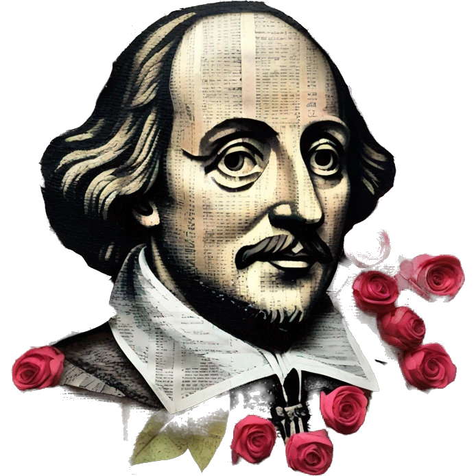 Shakespeare made of newspaper cuttings 420 roses flowers emoji