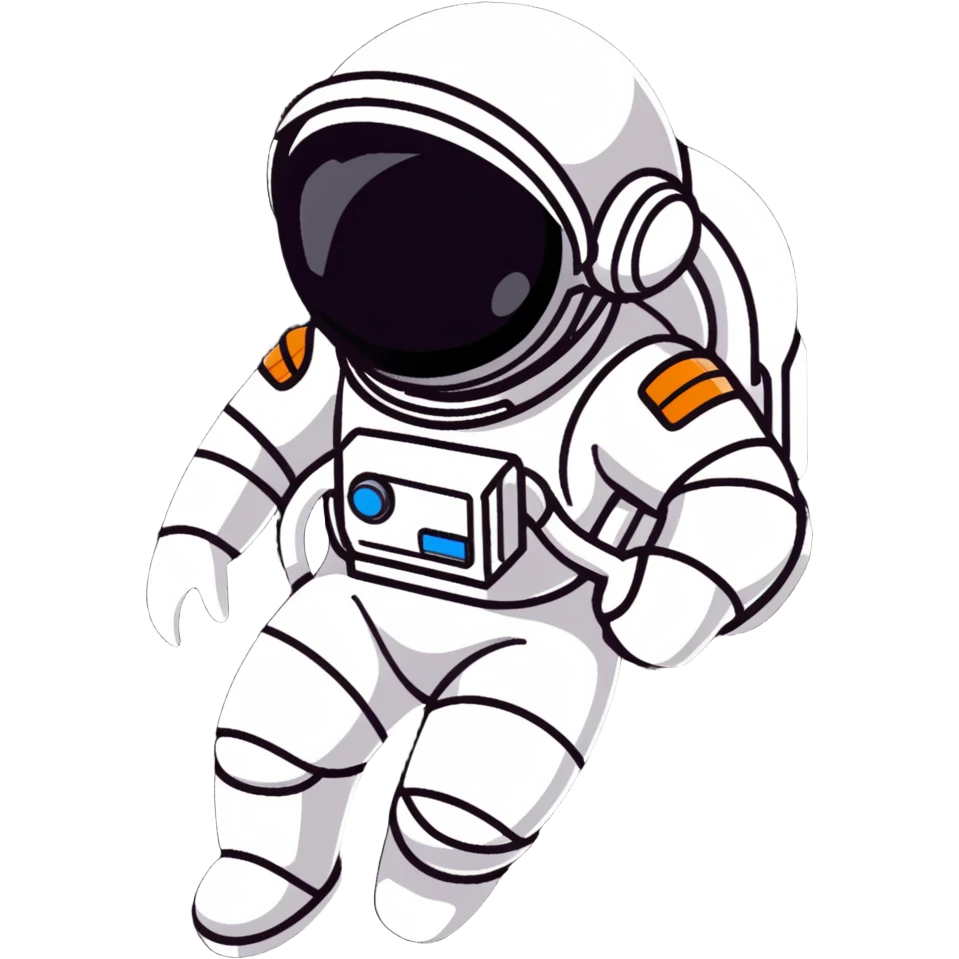 Futuristic astronaut in a high-tech spacesuit, sleek helmet with reflective visor, detailed sci-fi armor, heroic silhouette, dynamic diagonal motion lines emoji