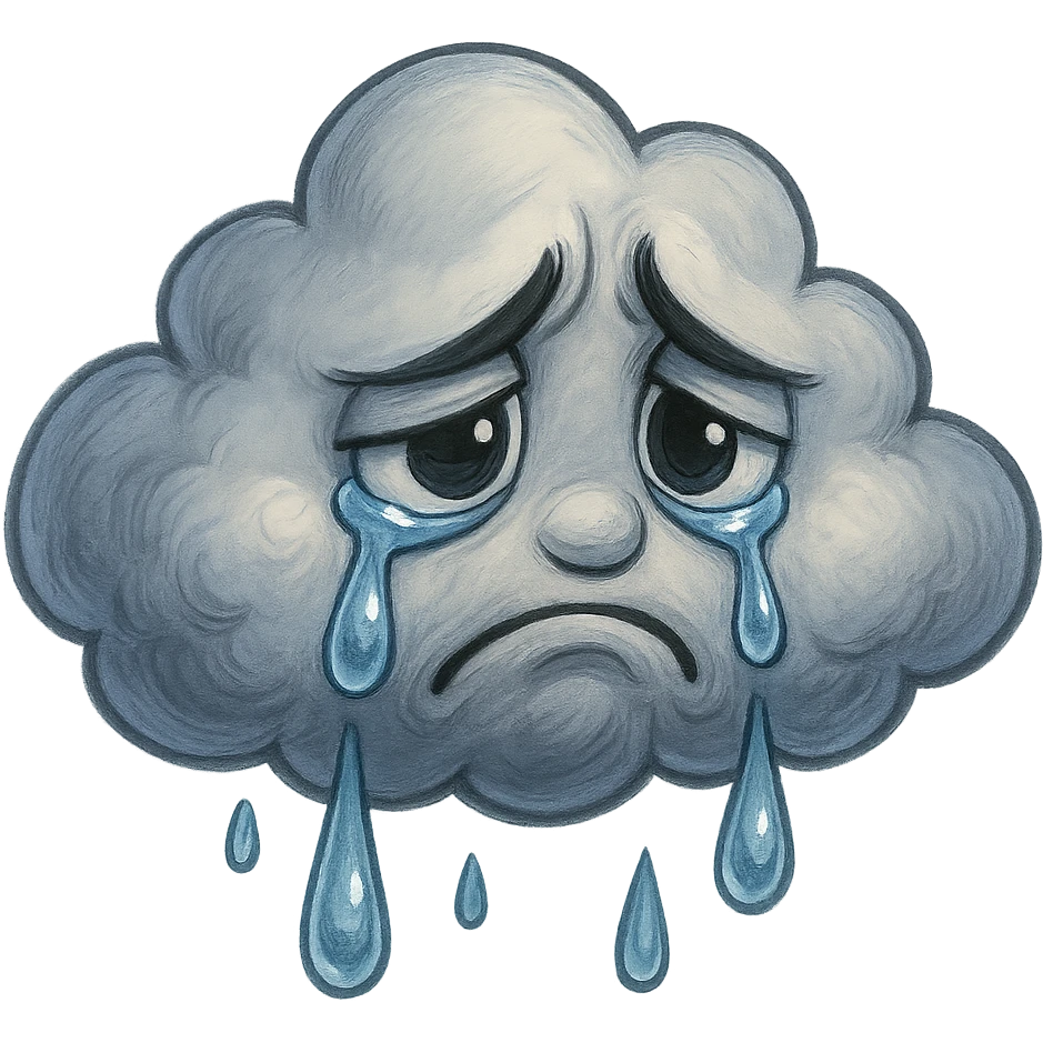crying cloud with expressive tears, sad expression, cartoonish face, subtle sadness, detailed, emotional, GPT Image style emoji