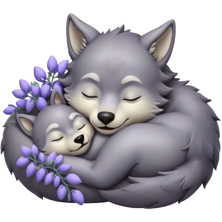 Meme-Worthy Cute Sleeping Werewolf Portrait Emoji, with a cuddly, miniature lupine form in soft moonlit grays and silvers, head resting peacefully with gently closed dreamy eyes and a small, content smile, simplified yet irresistibly endearing, highly detailed with a soft glowing outline that captures the cozy, sleepy essence of a werewolf after frolicking under the full moon! emoji
