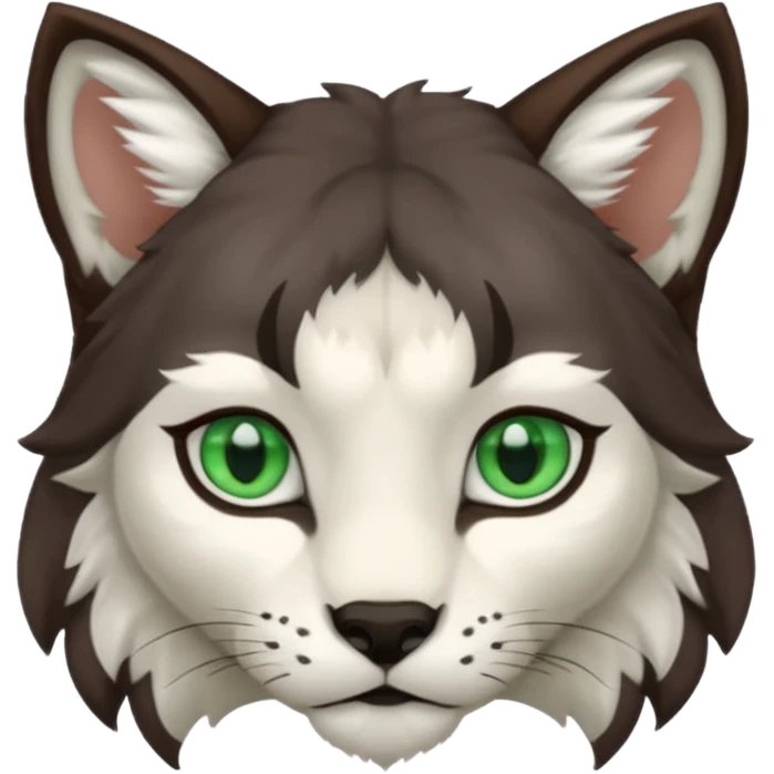 Garçon au cheveux marron foncé avec des oreilles de lynx blanc emoji