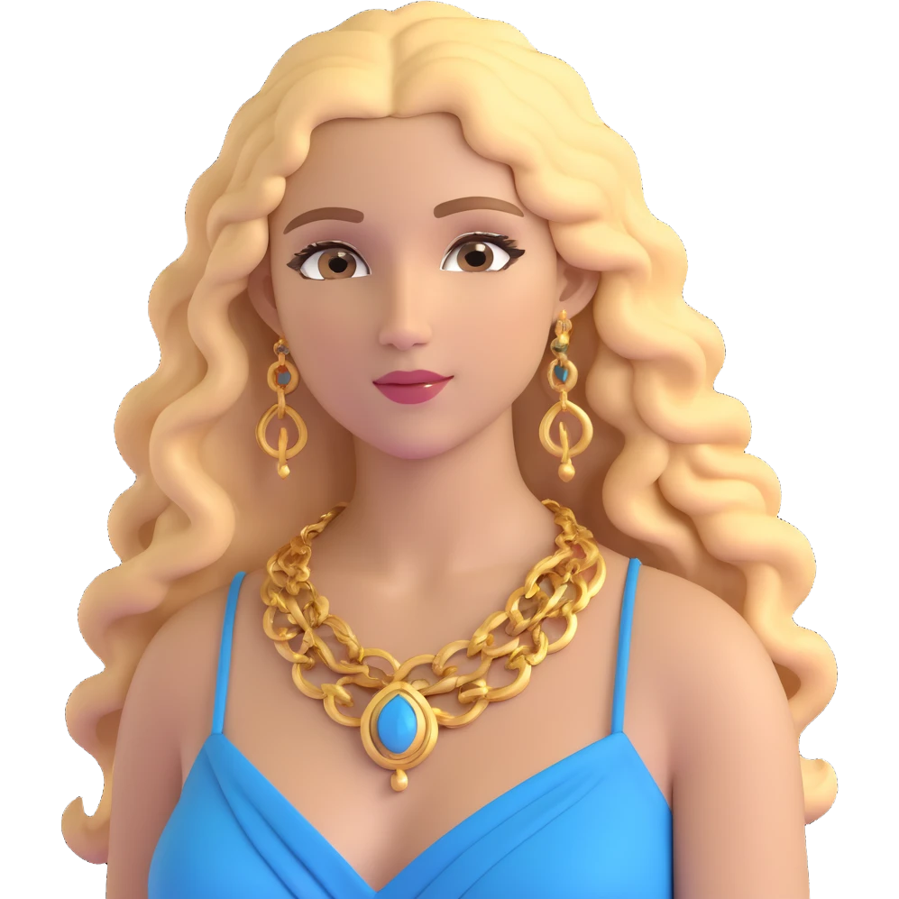 attractive Greek woman with long curly hair and light skin wearing gold Greek jewelry emoji