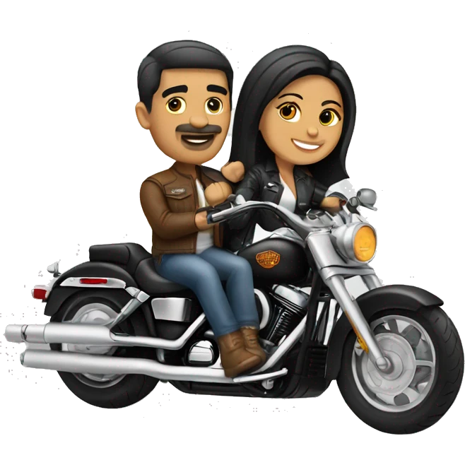 Mexican couple on a Harley Davidson motorcycle  emoji