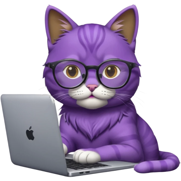smart purple cat in glasses with laptop emoji