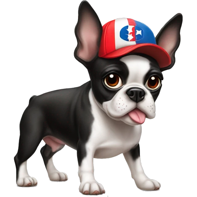 Boston terrier with a Puerto Rico baseball hat emoji