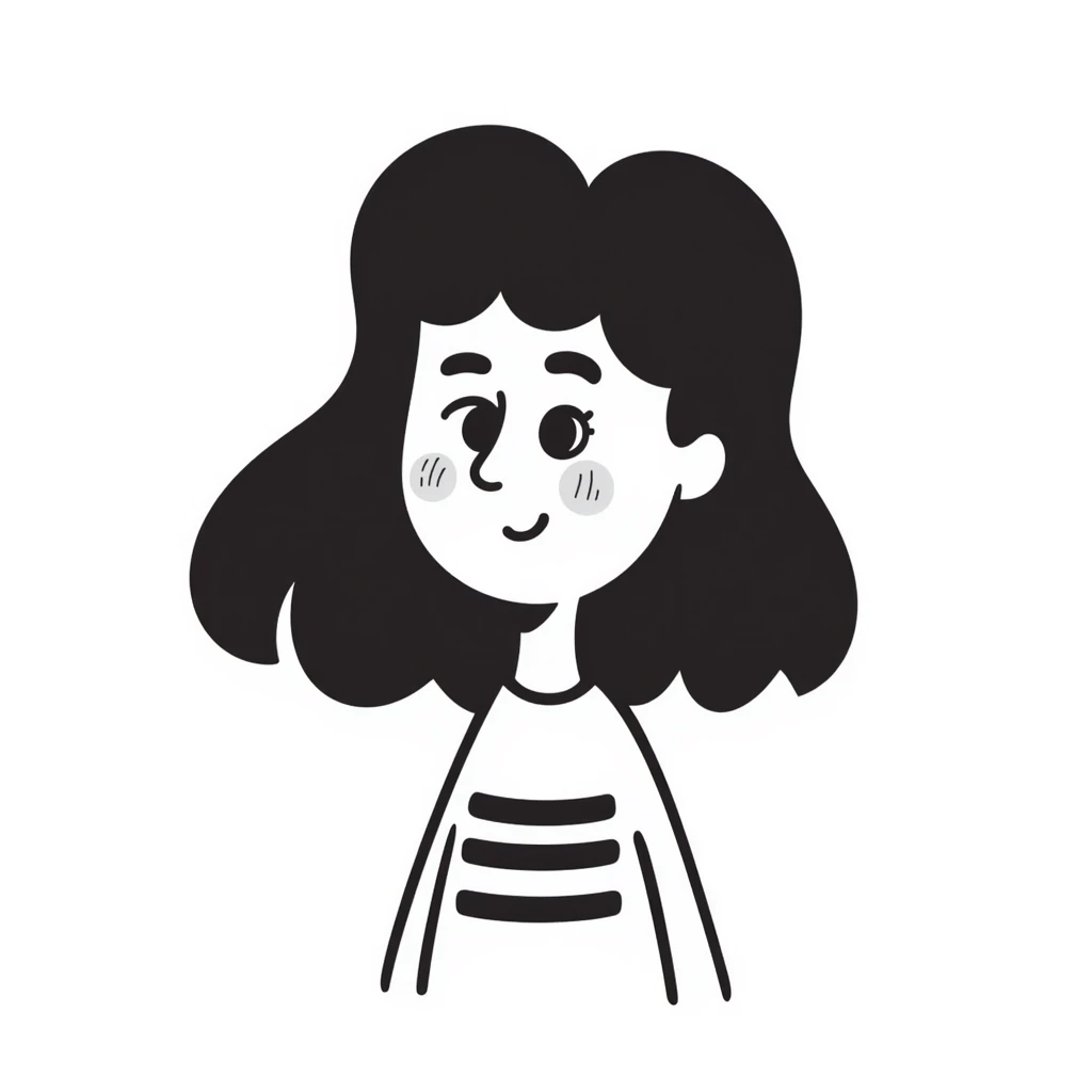 A cute hand-drawn girl named Elma with long hair and a friendly smile emoji
