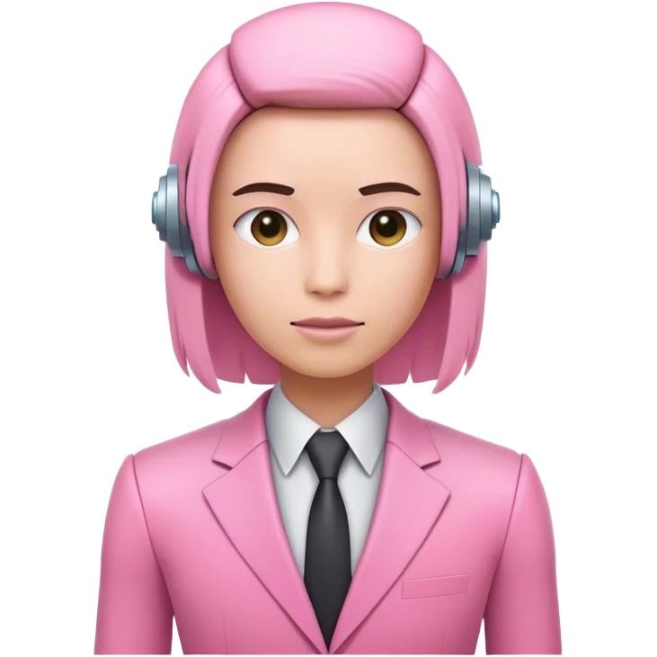 robotic human office worker in all pink suit with human hair emoji