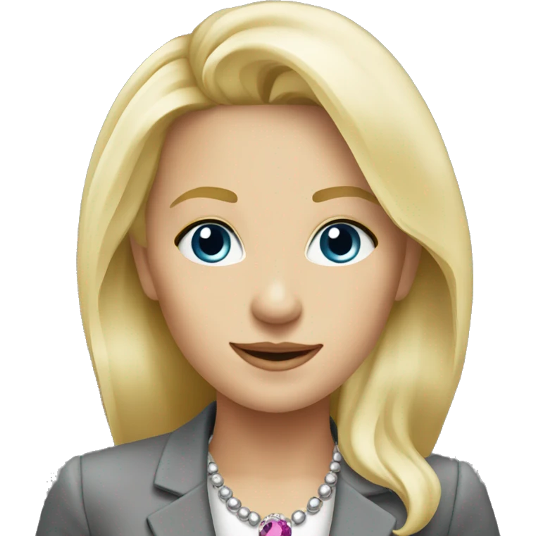 Blonde jewellery sales professional in a grey suit emoji