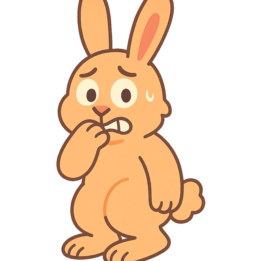 apricot bunny biting paw nervously, full body, pastel-toon style emoji