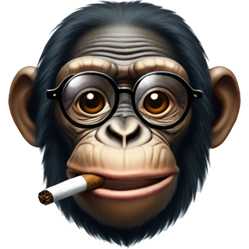 An old chimpanzee with glasses smokes a cigar and a full moon night  emoji