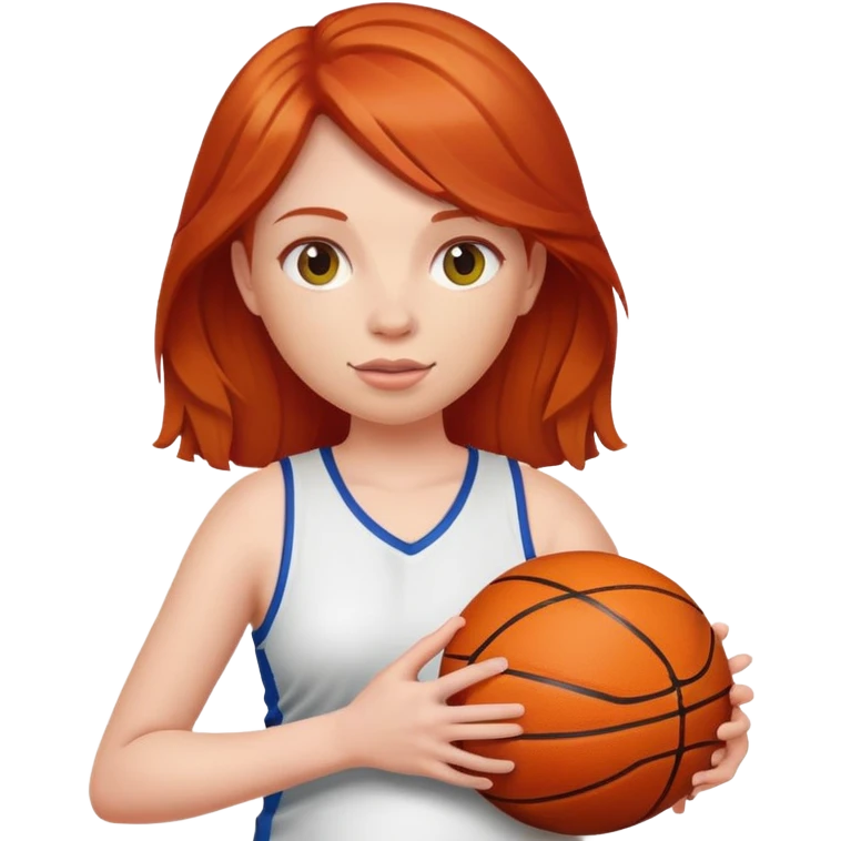 Redheaded girl with a basketball positioned like the pregnant woman emoji, but with a basketball instead of a belly emoji