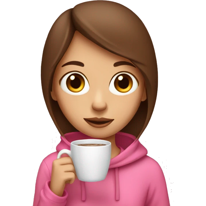 Cute brown haired girl with a pink hoodie, drinking coffee emoji
