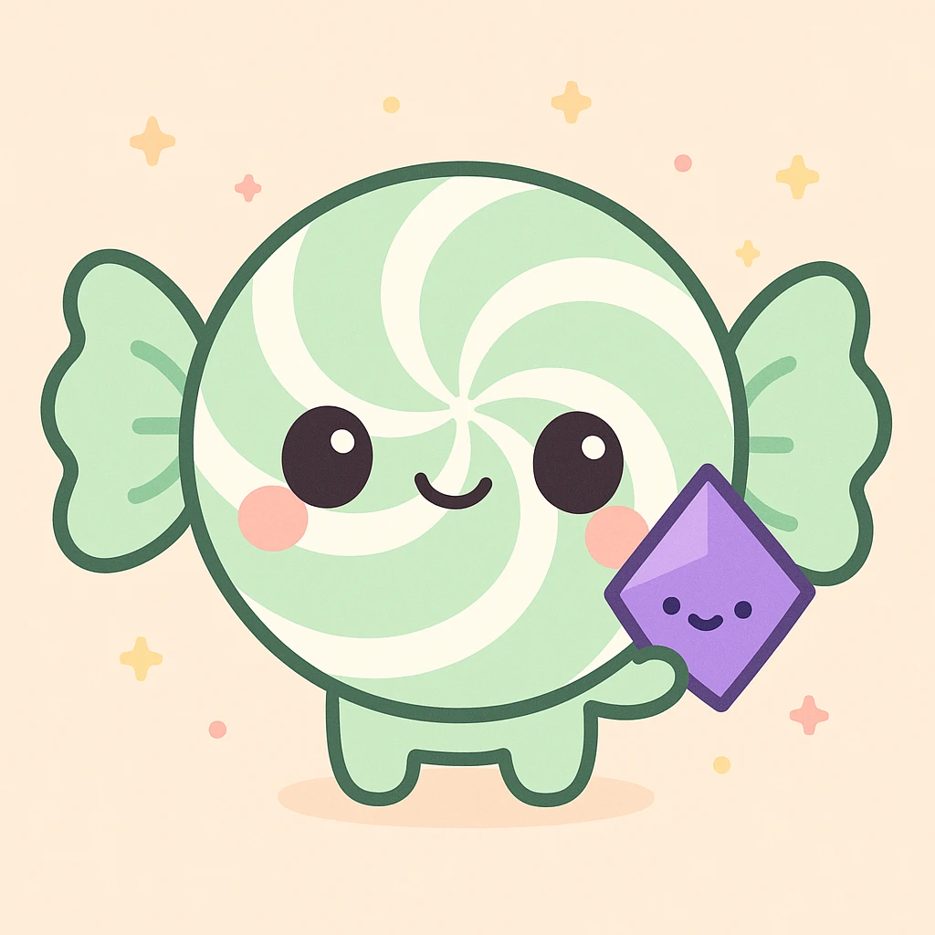 cute spearmint candy character holding a Twitch bit, kawaii style emoji