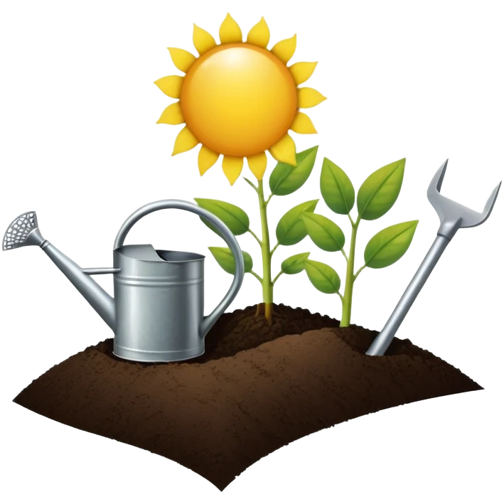 An icon featuring a plant growing from the soil, a watering can, and agricultural tools, symbolizing agronomy. The design includes a farm field, crops, and a sun, representing the study of plants, soil, and agricultural systems. Transparent background highlights sustainable farming and growth. emoji