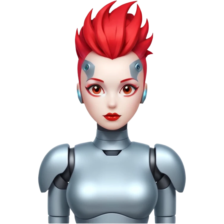 Sexy reflective glass face dronification robot girl with a red mohawk full body pinup pose  emoji
