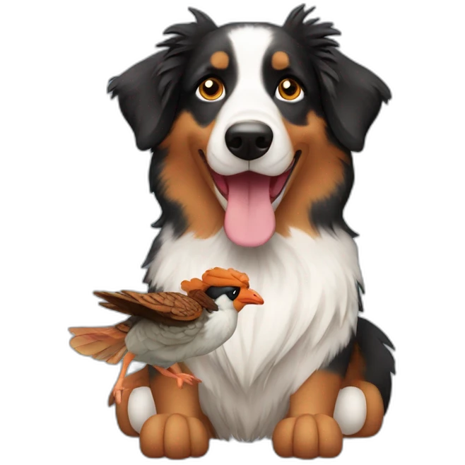 australian shepard holding pheasant stuffed toy emoji